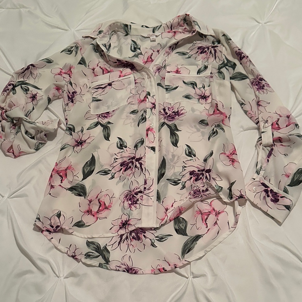 Candie's Pink and Green Floral Blouse